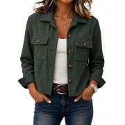 Women’s Fashion Cropped Corduroy Collared Long Sleeve Jacket