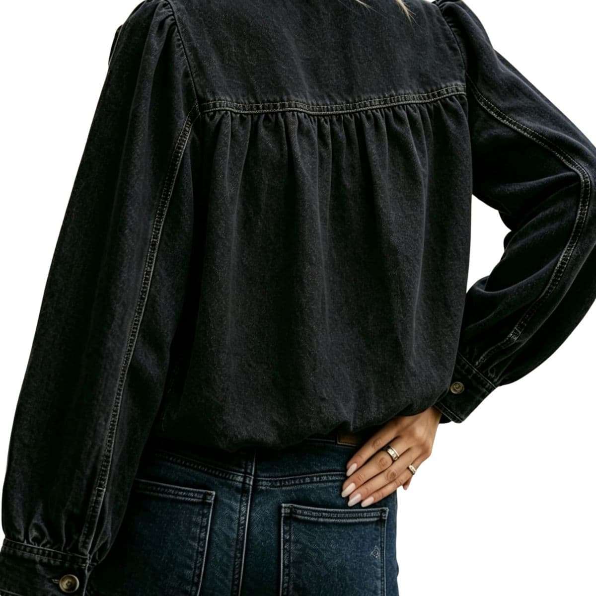 Women’s Puff Sleeve Button Vintage Denim Jacket