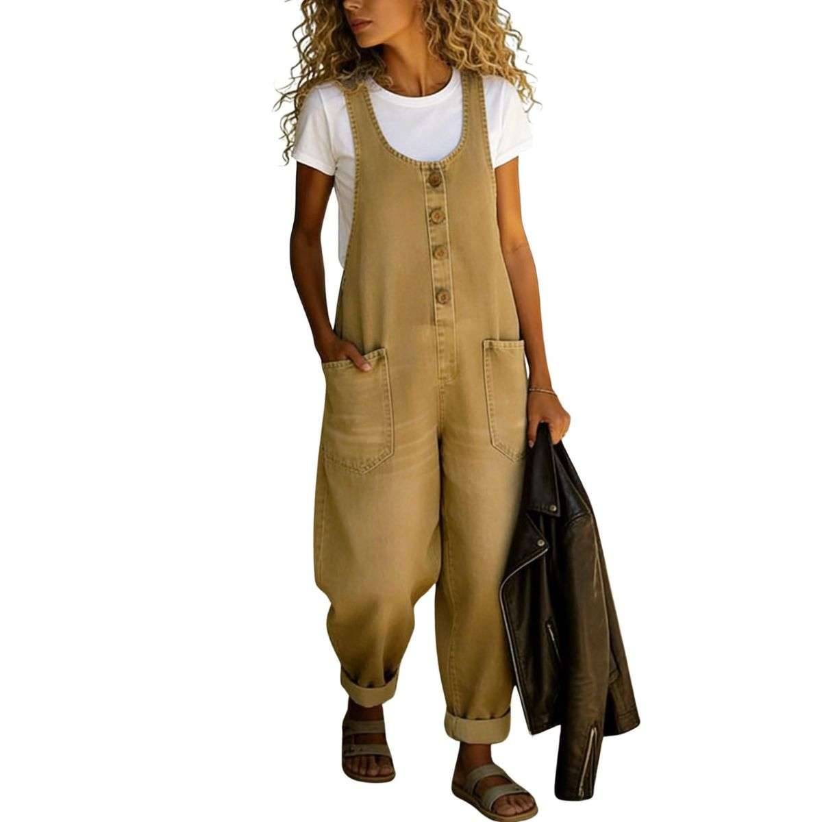 Women’s Y2K Style Loose Fit Cargo Denim Bib Overalls