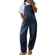 Women’s Loose Fit Adjustable Strap Cargo Denim Bib Overalls