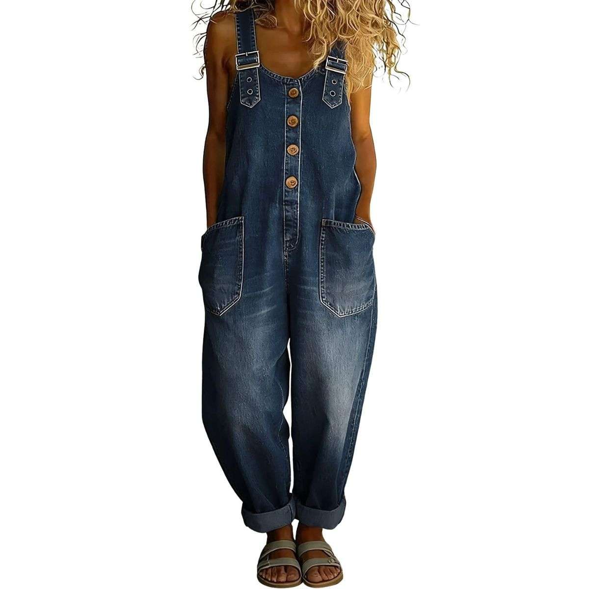 Women’s Y2K Style Button Front Wide Leg Denim Bib Overalls
