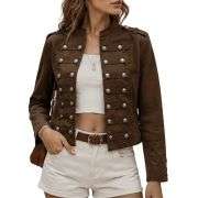 Women’s Vintage Stand Collar Double Breasted Denim Jacket
