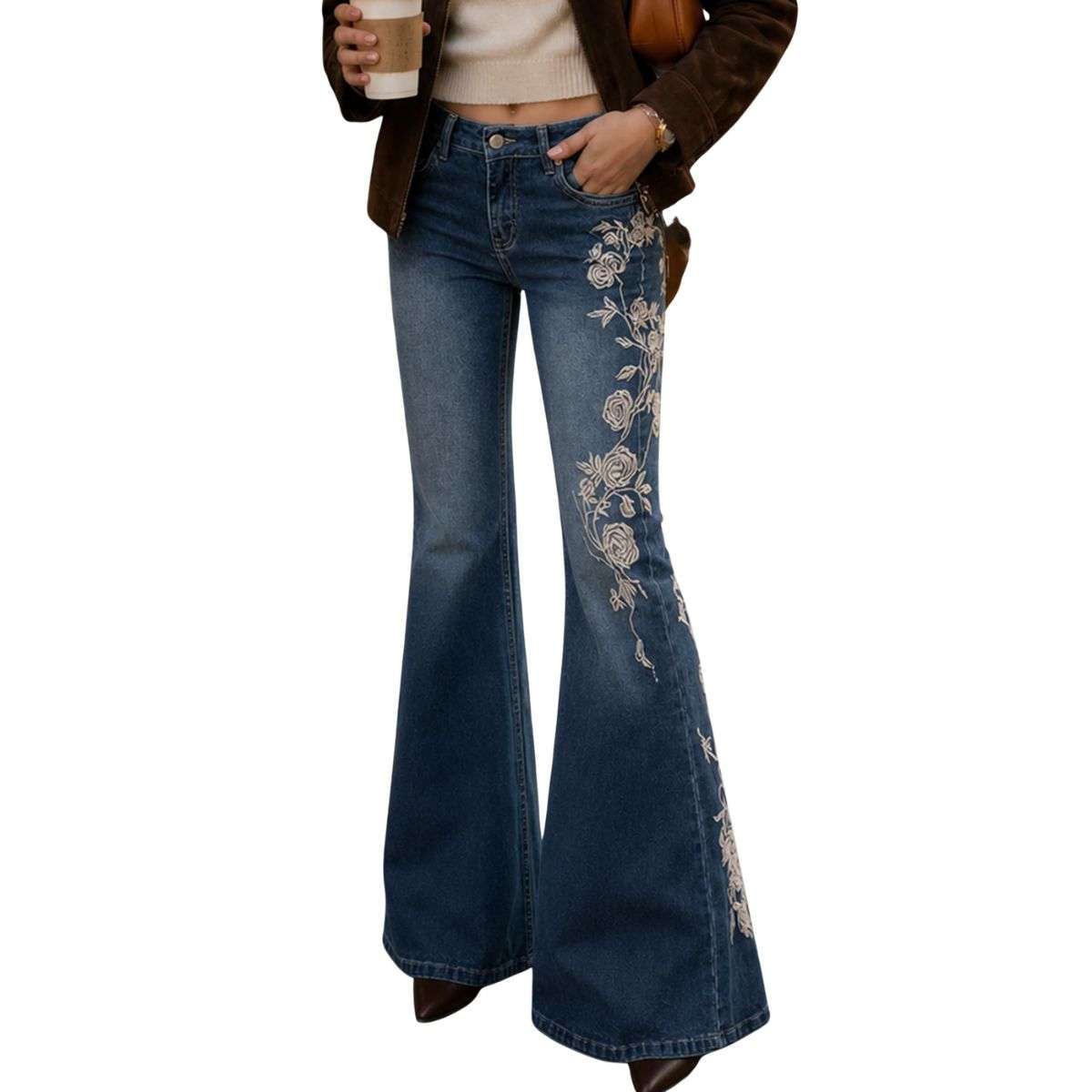 Women’s Mid Rise Embroidered Vintage Flare Jeans