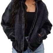 Women’s Zip Up Hooded Cropped Denim Jacket