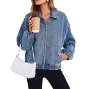 Women’s Zip Up Long Sleeve Loose Fit Denim Jacket