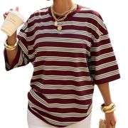 Women’s Y2K Striped Print Loose Short Sleeve T-Shirt