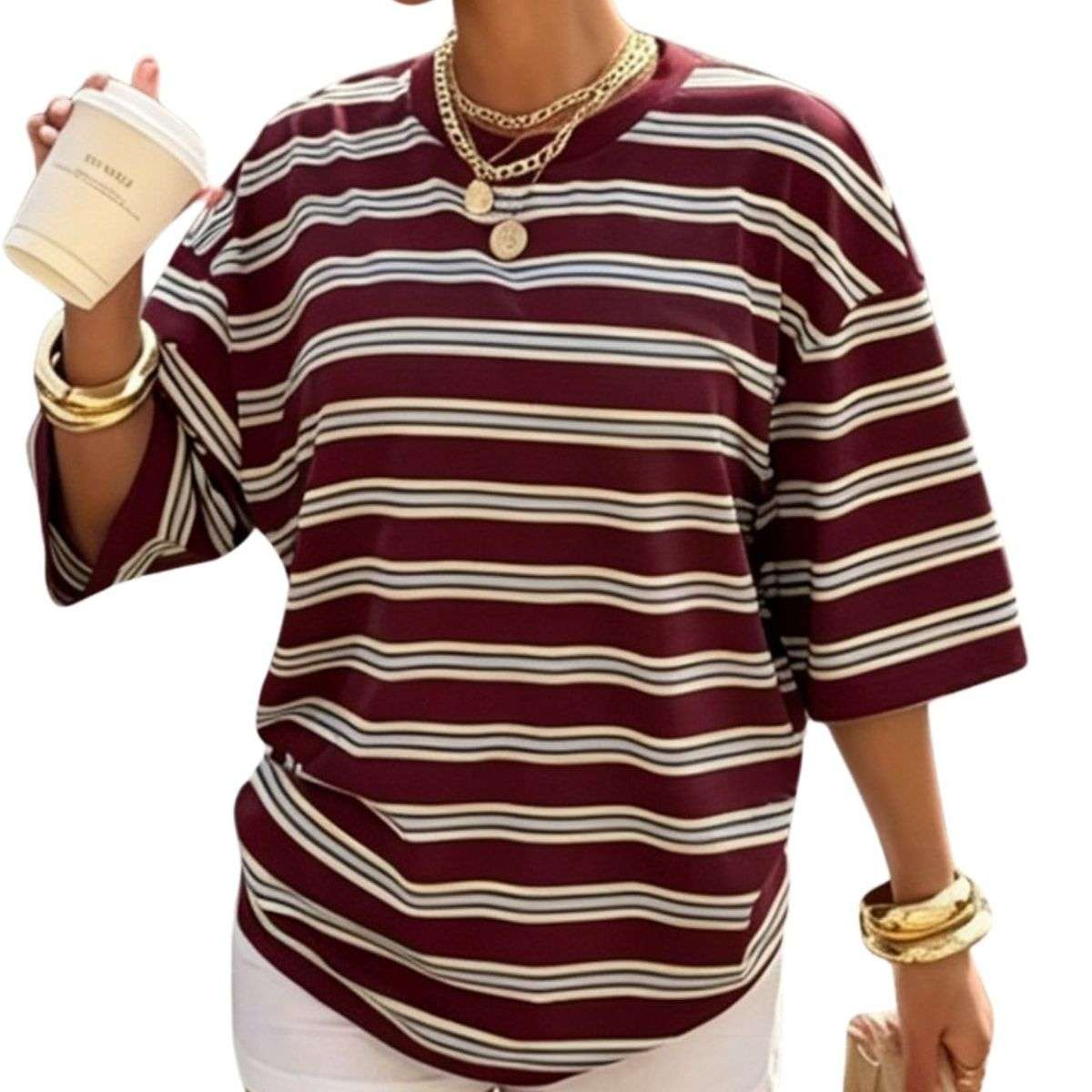 Women’s Y2K Striped Print Loose Short Sleeve T-Shirt
