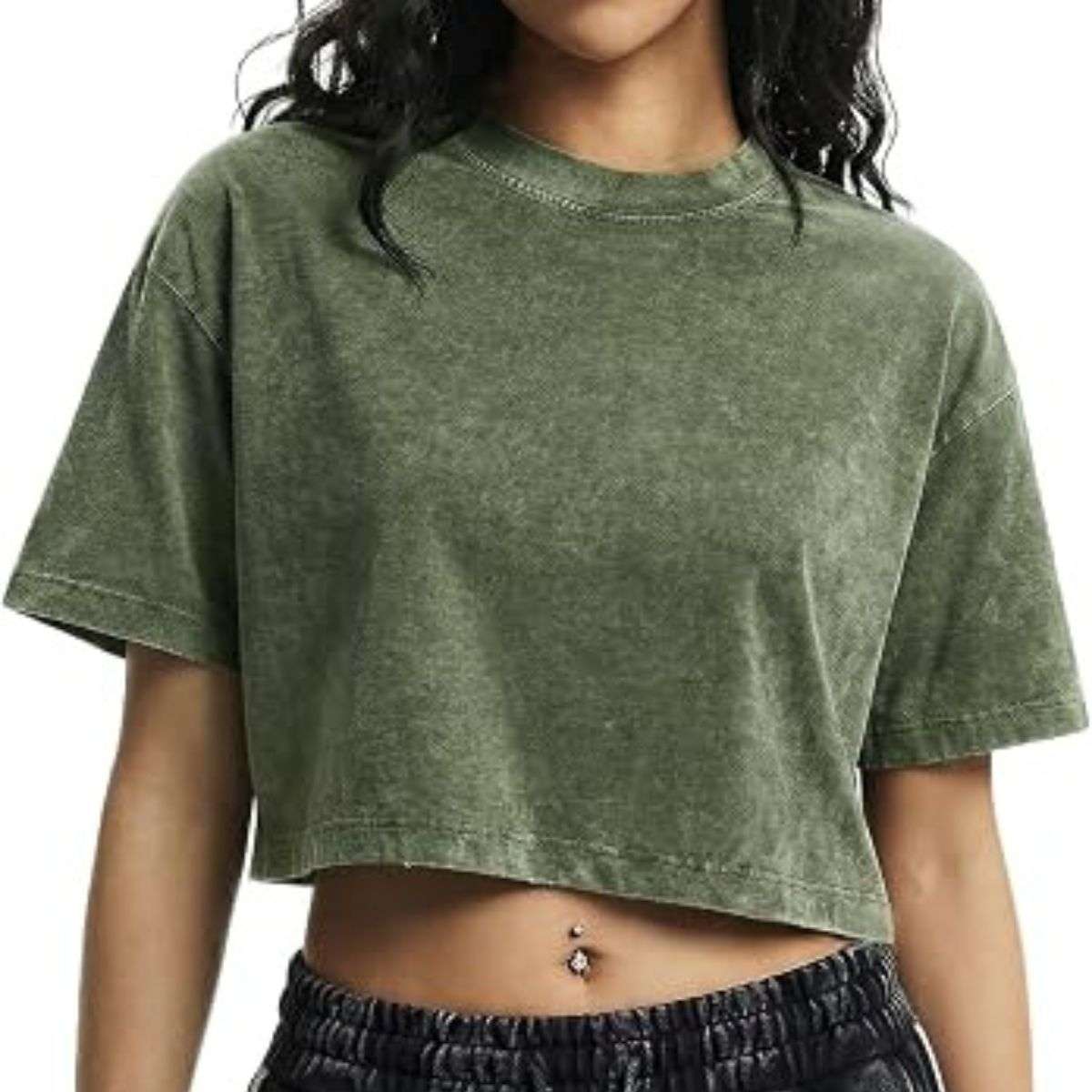 Women’s Loose Fit Acid Wash Cropped Short Sleeve T-Shirt