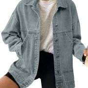 Women’s Casual Drop Shoulder Button Front Denim Jacket With Pockets