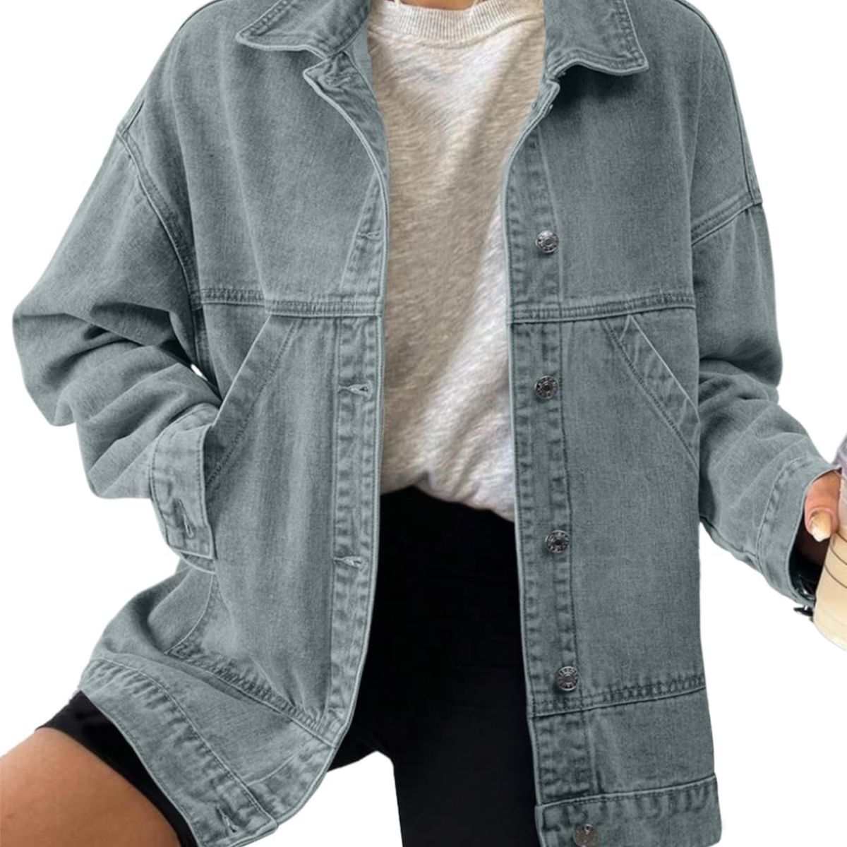 Women’s Casual Drop Shoulder Button Front Denim Jacket With Pockets
