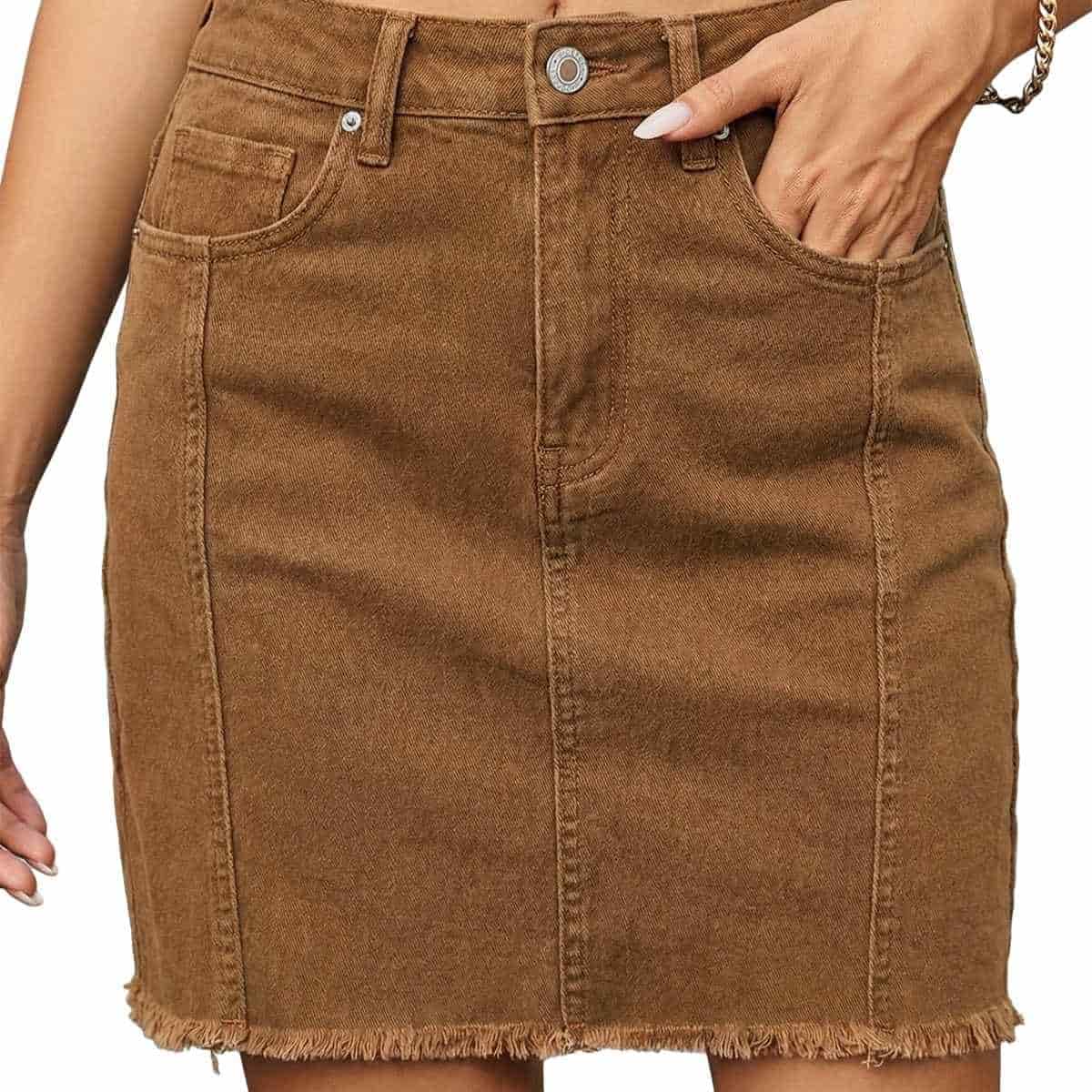 Women’s High Waisted Seam Stitched Denim Skirt