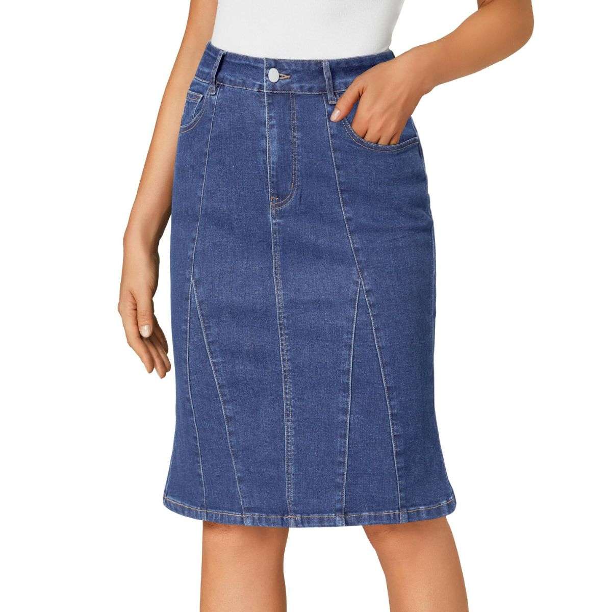 Women’s High Waisted Denim Midi Skirt