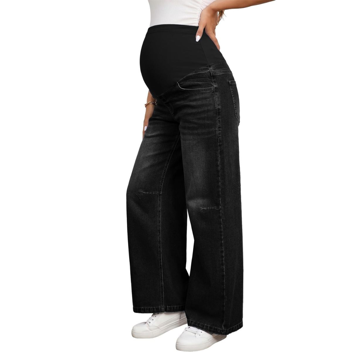Maternity Stretchy Over The Belly Wide Leg Denim Pants