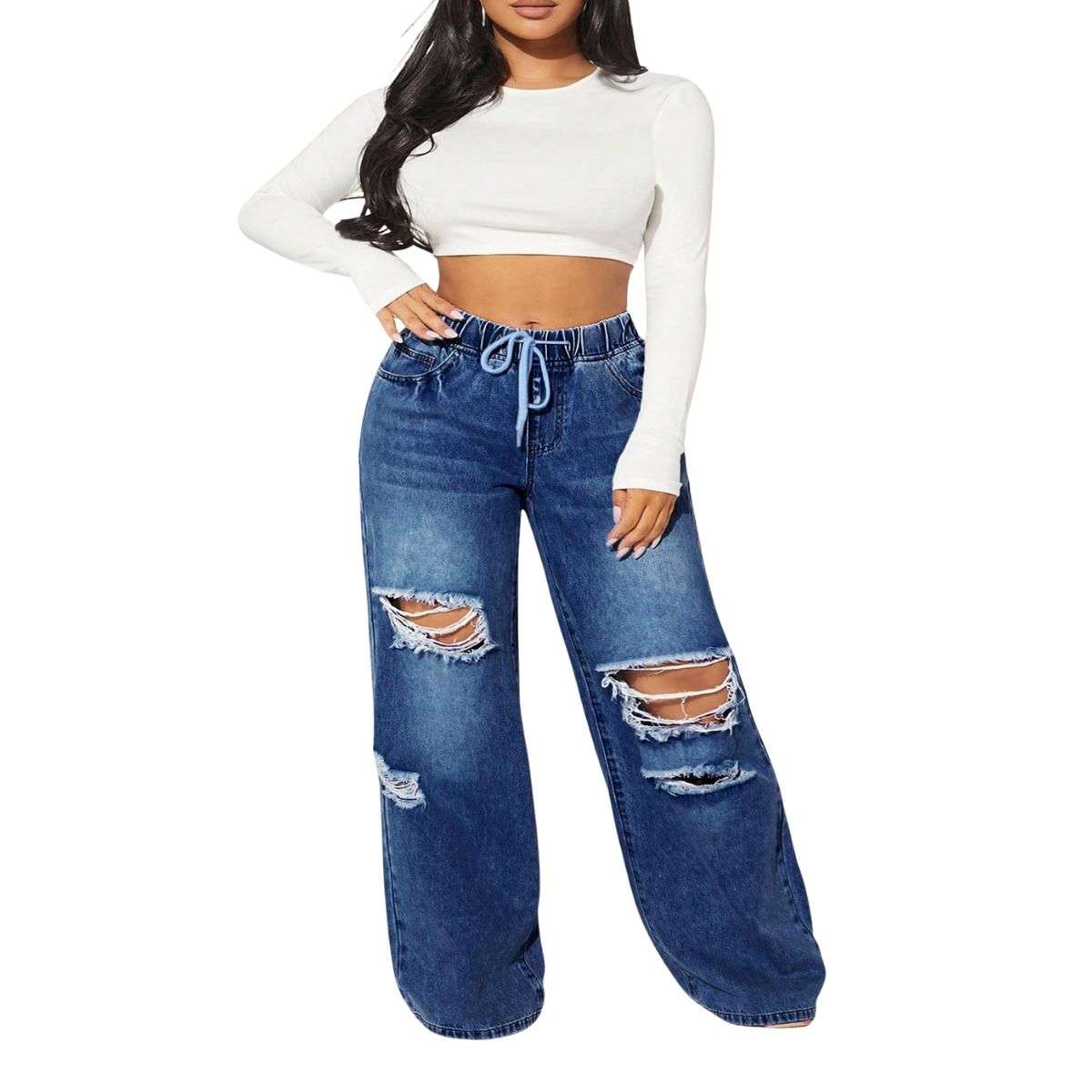 Plus Size Women’s Loose Wide Leg Ripped Distressed Jeans