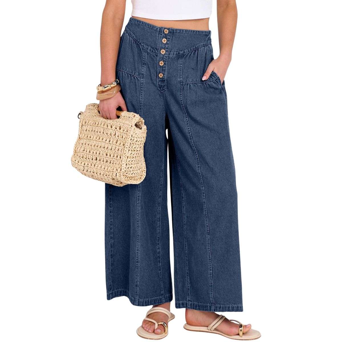 Women’s High Waisted Loose Barrel Leg Ankle Jeans