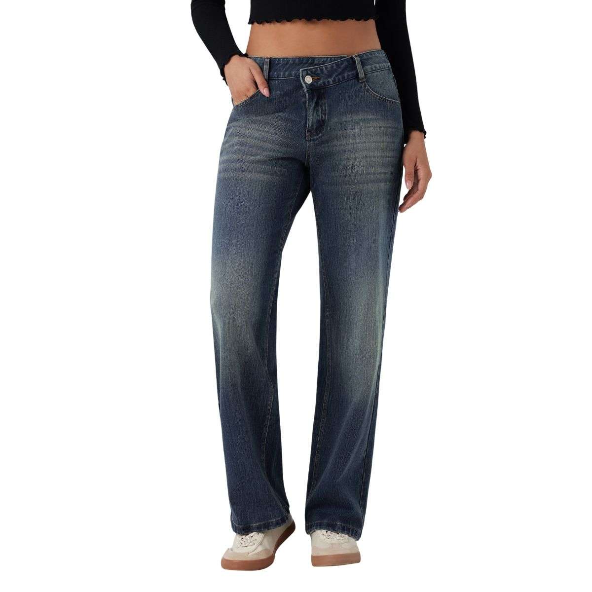 Women’s Asymmetrical Low Rise Straight Leg Jeans