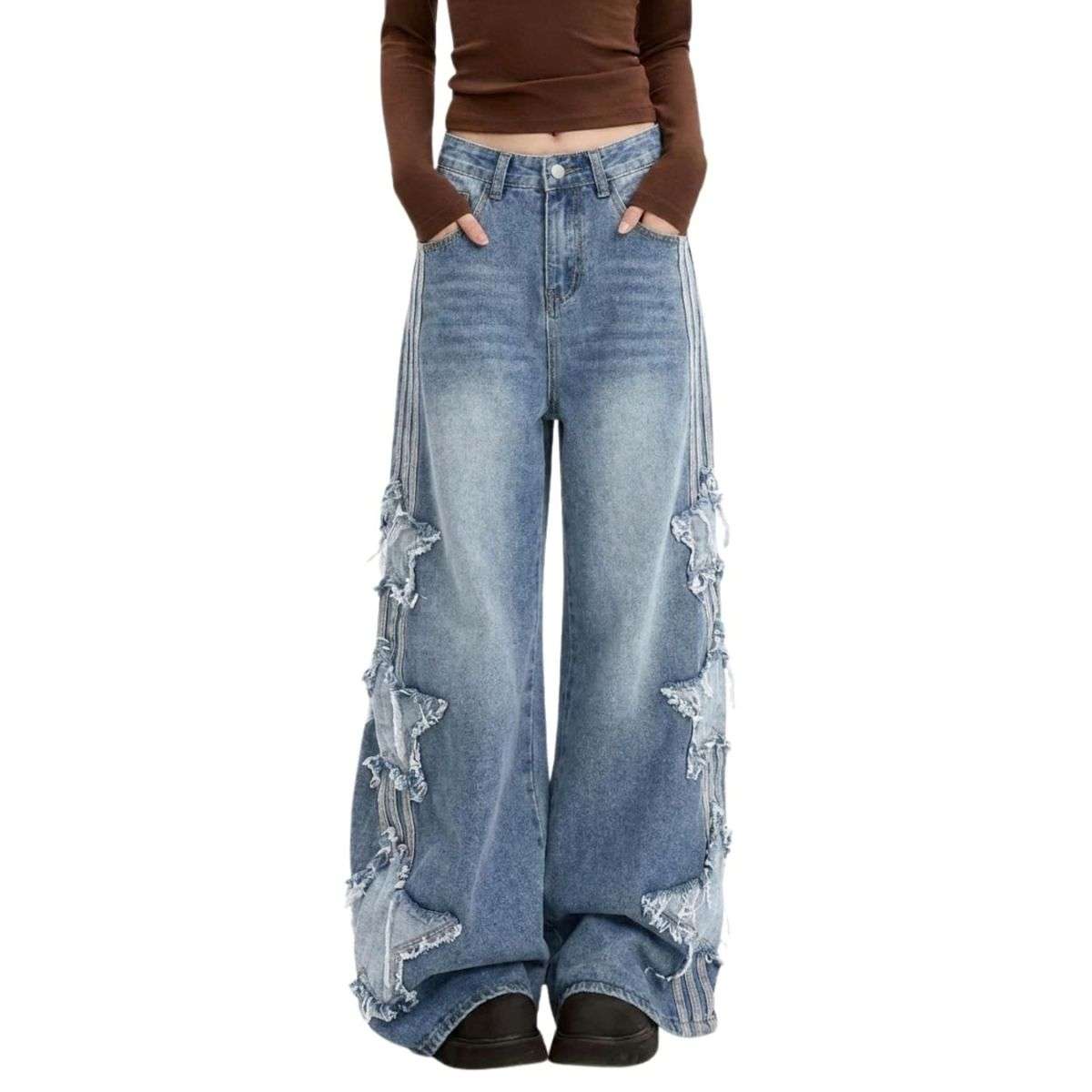 Women’s Cute Star Patchwork Loose Fit Jeans