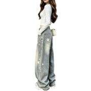 Women’s Cute Y2K Star Low Rise Barrel Leg Loose Jeans