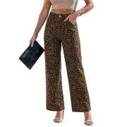 Women’s High Rise Cheetah Print Wide Leg Jeans