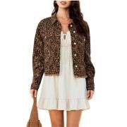 Women’s Cheetah Print Stretch Frayed Hem Denim Jacket