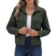 Women’s Fashion Cropped Corduroy Collared Long Sleeve Jacket