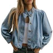 Women’s Puff Sleeve Button Vintage Denim Jacket
