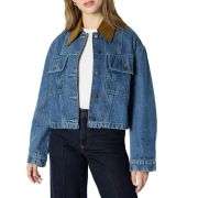 Women’s Contrast Corduroy Collar Cropped Heavyweight Denim Jacket