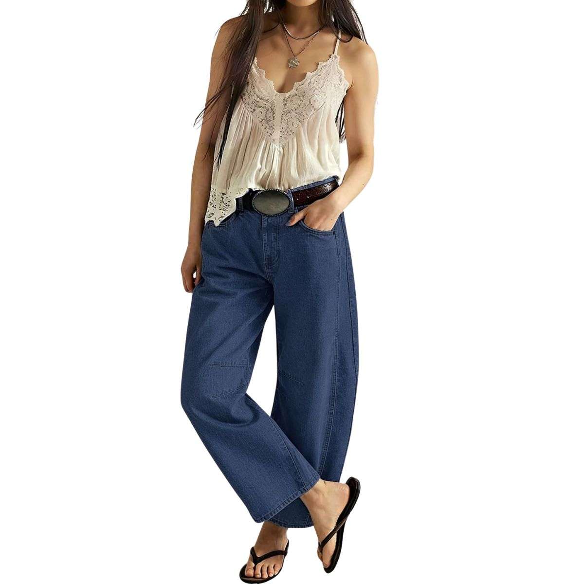 Women’s Casual Wide Leg Mid Rise Denim Jeans