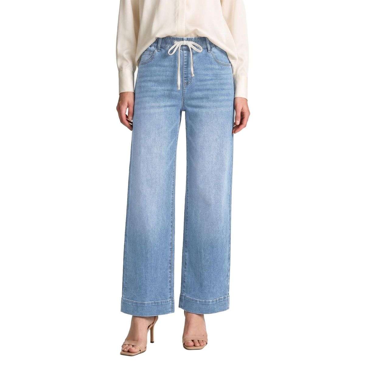 Women’s High Waist Pull On Stretchy Straight Leg Denim Long Pants