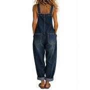 Women’s Y2K Style Button Front Wide Leg Denim Bib Overalls