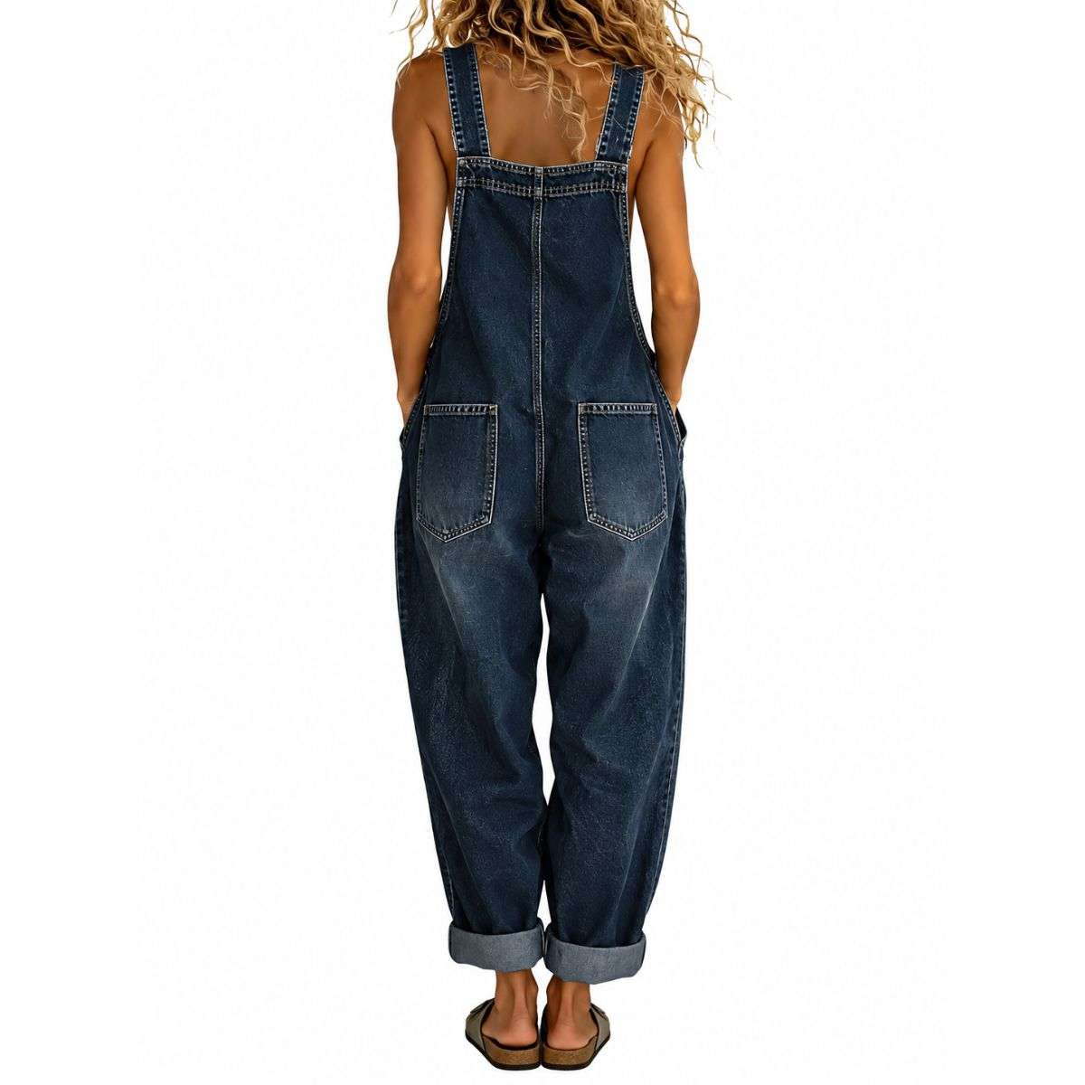 Women’s Y2K Style Button Front Wide Leg Denim Bib Overalls