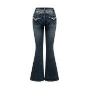 Women’s Gothic Punk Rhinestone Embroidered Flare Jeans