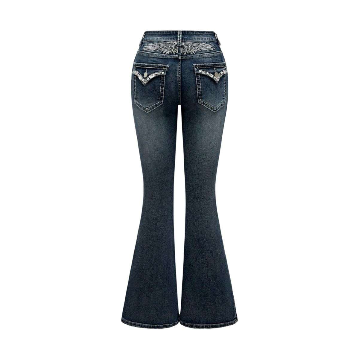 Women’s Gothic Punk Rhinestone Embroidered Flare Jeans