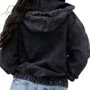 Women’s Zip Up Hooded Cropped Denim Jacket