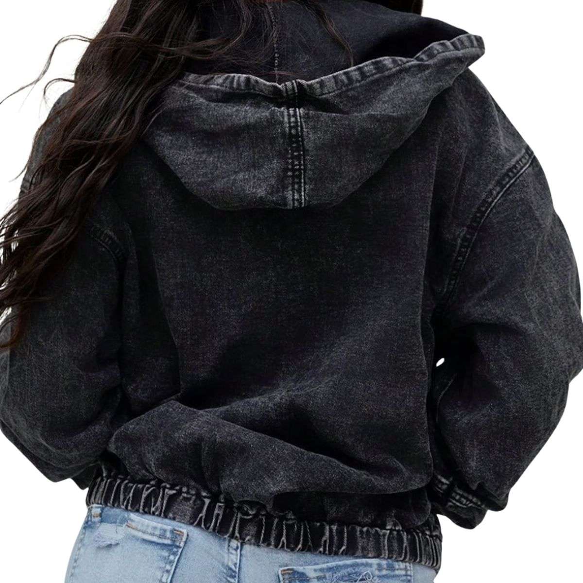 Women’s Zip Up Hooded Cropped Denim Jacket