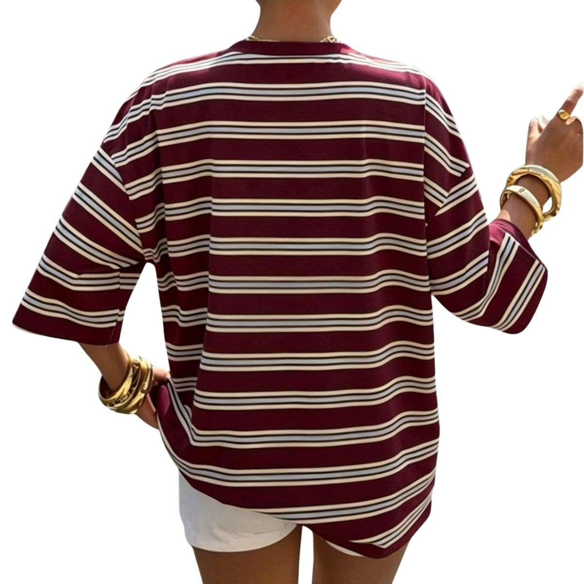 Women’s Y2K Striped Print Loose Short Sleeve T-Shirt