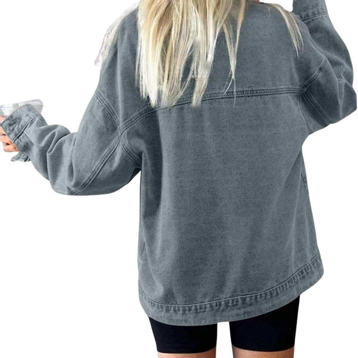 Women’s Casual Drop Shoulder Button Front Denim Jacket With Pockets