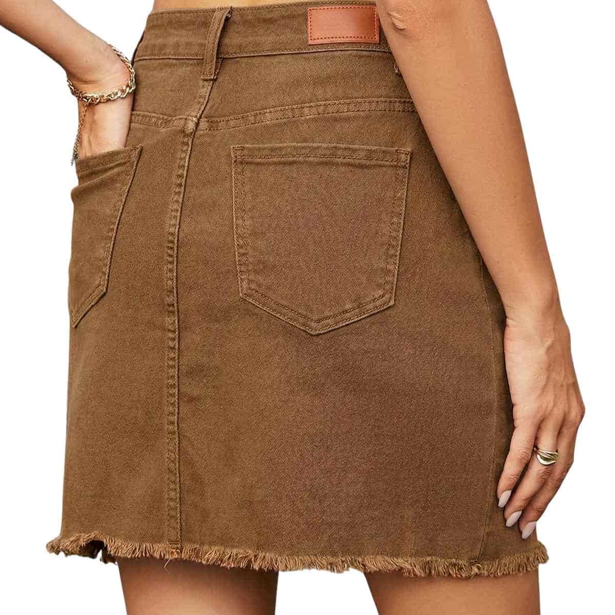 Women’s High Waisted Seam Stitched Denim Skirt