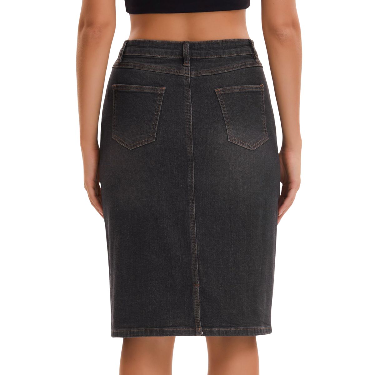 Women’s Stretchy Back Slit Midi Denim Skirt