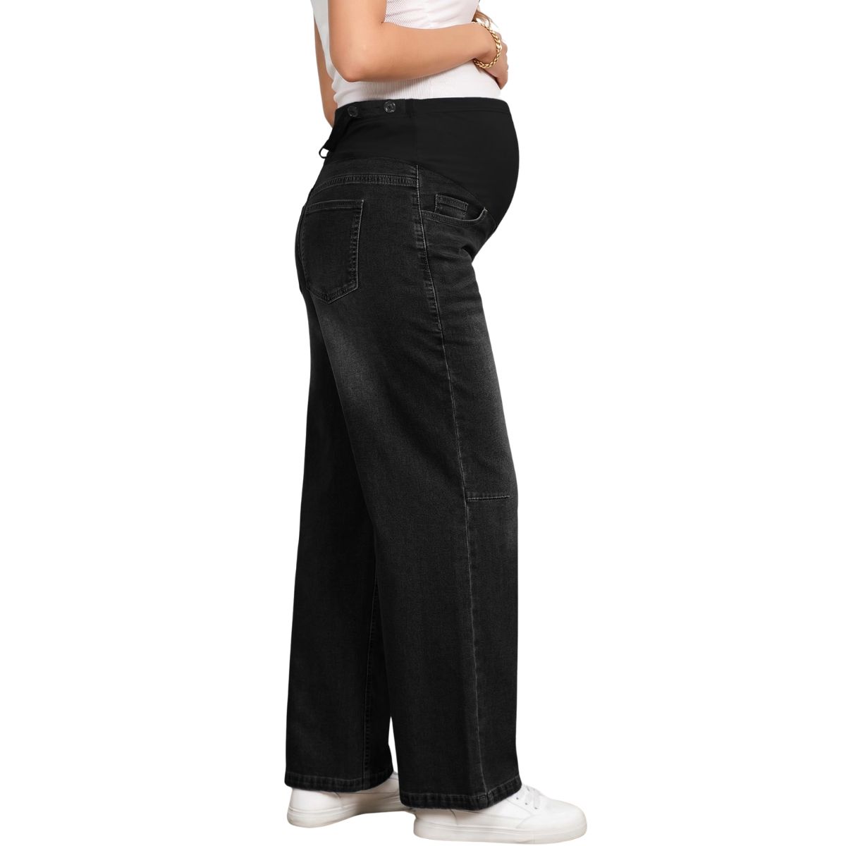 Maternity Stretchy Over The Belly Wide Leg Denim Pants