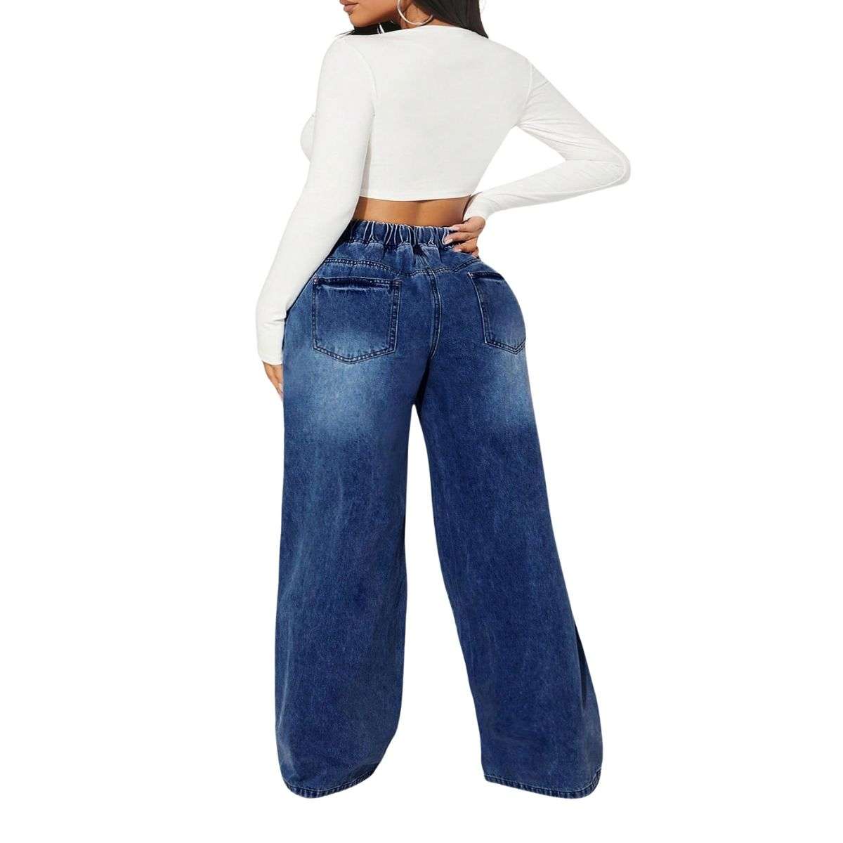 Plus Size Women’s Loose Wide Leg Ripped Distressed Jeans