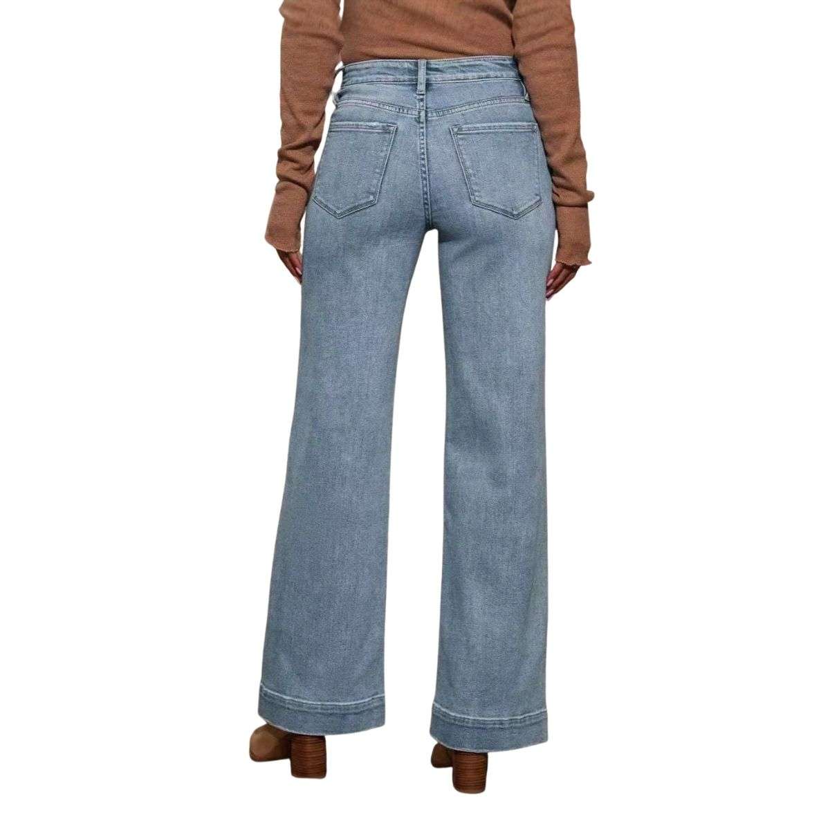 Women’s Solid Color Pocket High Rise Straight Leg Jeans