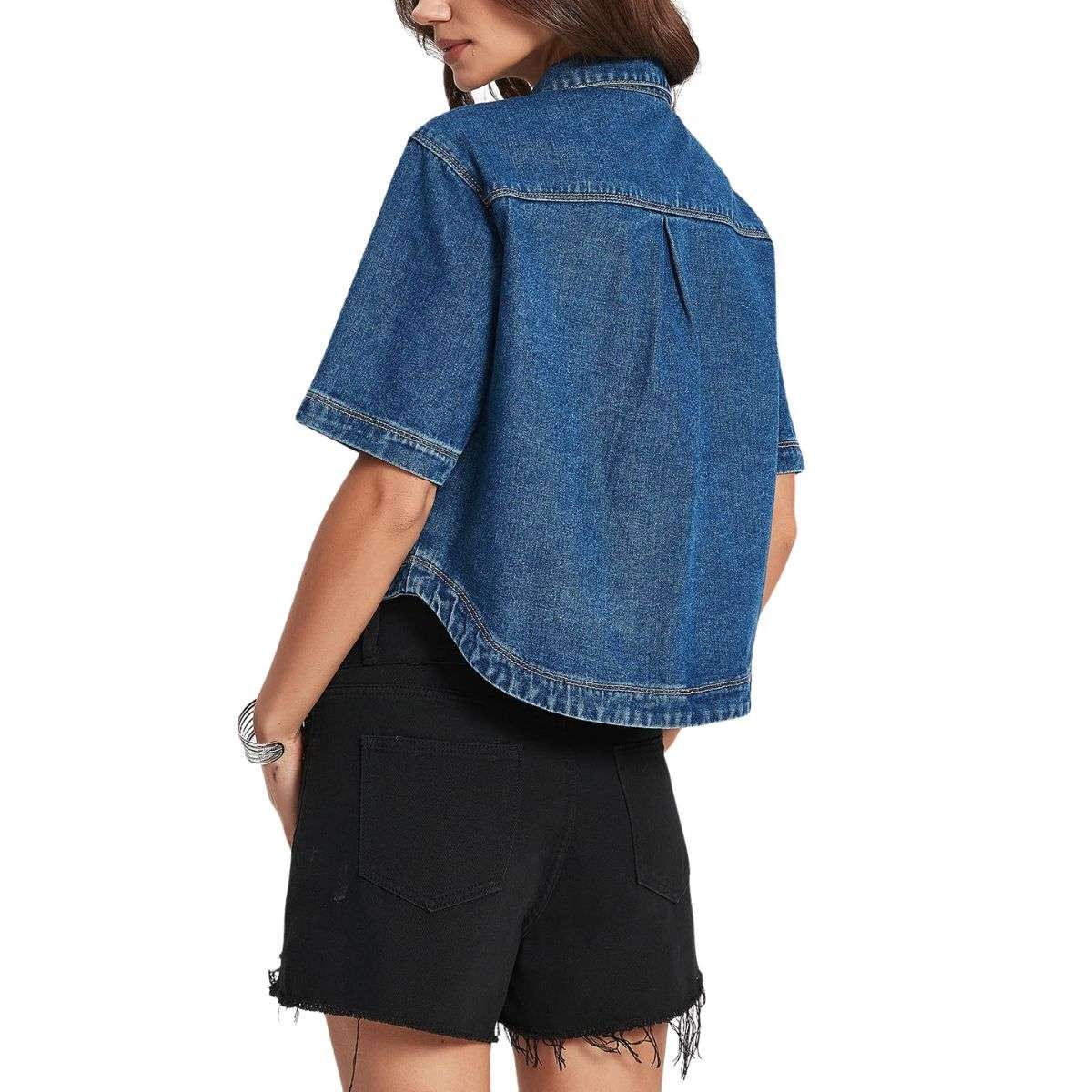 Women’s Short Sleeve Button Front Casual Denim Jacket