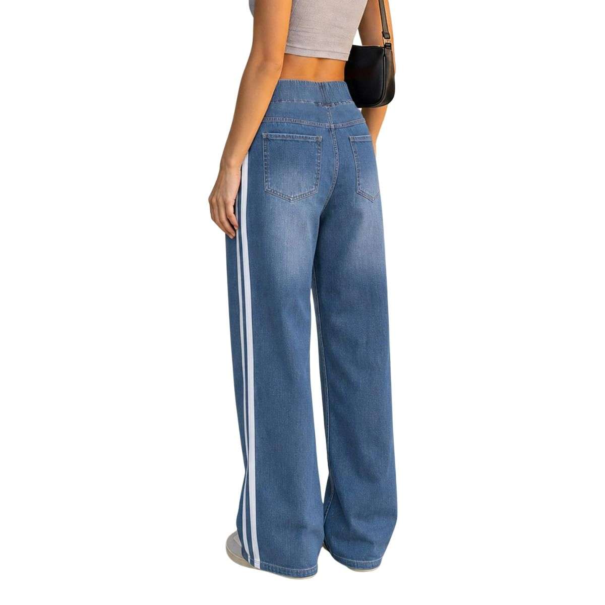 Women’s Side Stripe Stretch Wide Leg Jeans