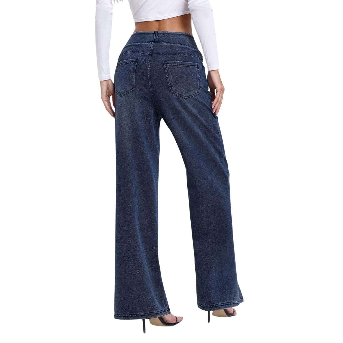 Women’s High Rise Elastic Waist Tummy Control Stretch Wide Leg Jeans