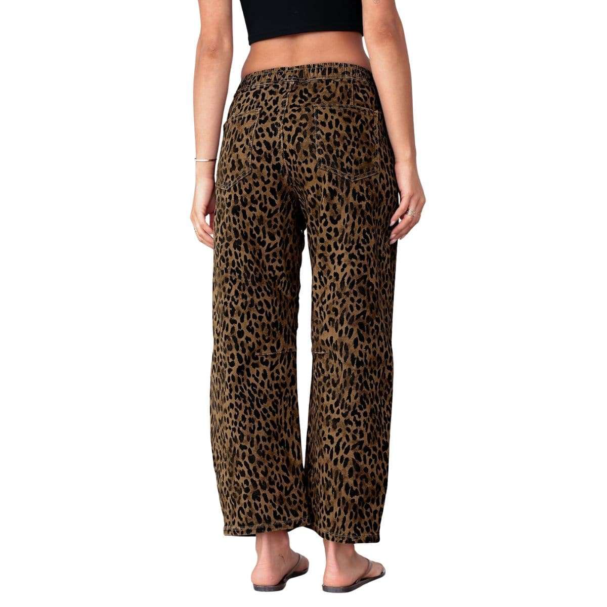 Women’s High Rise Leopard Print Wide Barrel Leg Jeans