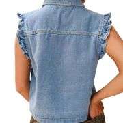 Women’s Sleeveless Ruffle Trim Cinched Short Denim Vest