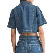 Women’s Short Sleeve Cropped Collared Button Denim Jacket