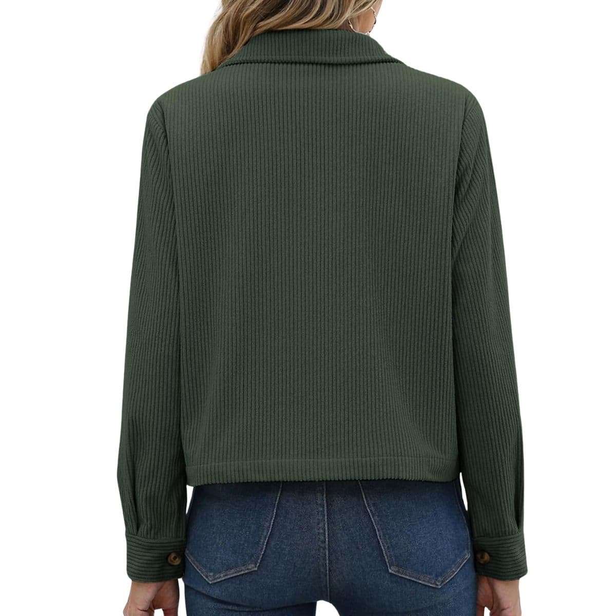 Women’s Fashion Cropped Corduroy Collared Long Sleeve Jacket