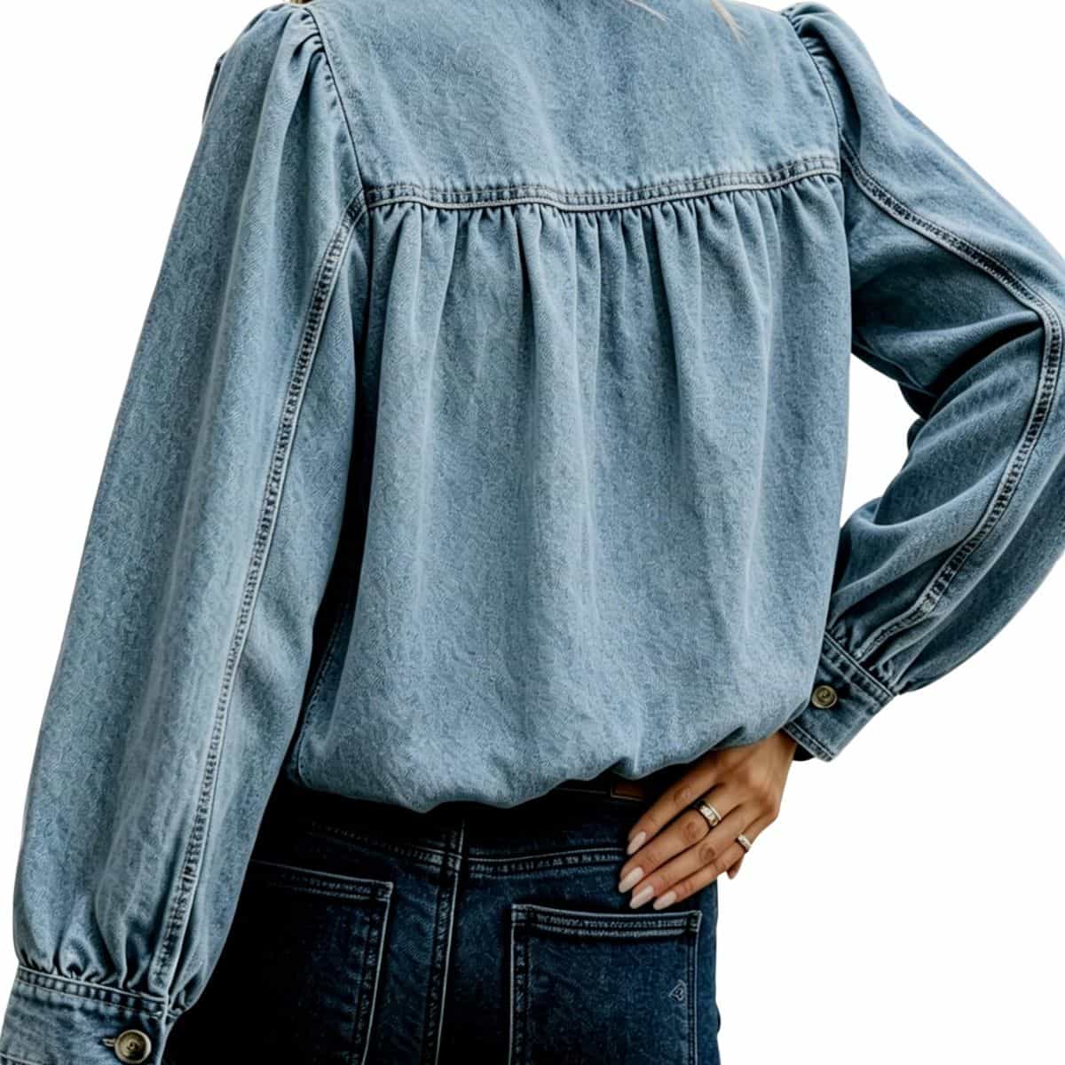 Women’s Puff Sleeve Button Vintage Denim Jacket